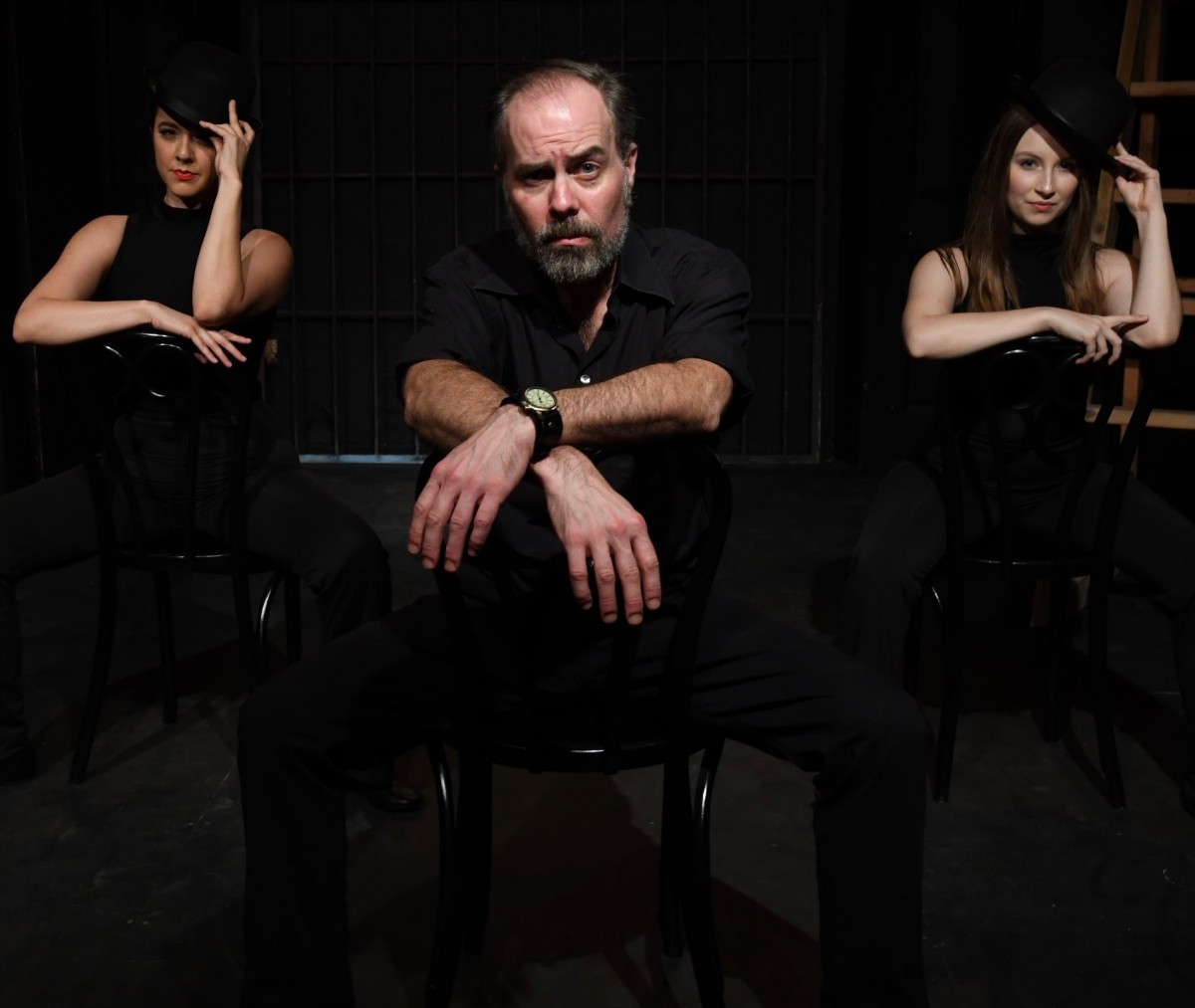 Elizabeth Evans Mitchell Parrack Lauren Massey in Razz at Ochre House Theater. Photo by Farah White