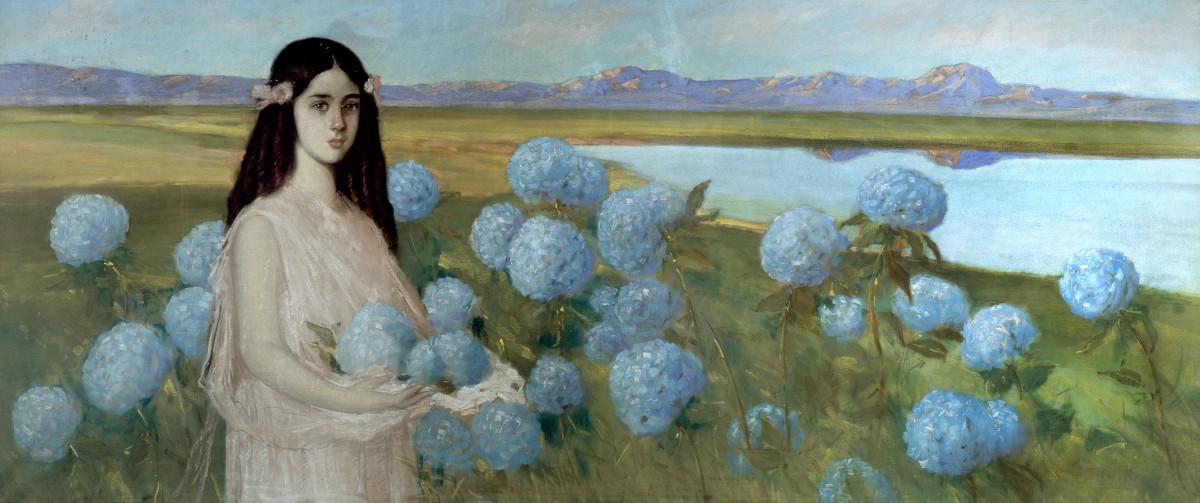 Alfredo Ramos Martinez, Landscape with a Girl and Hydrangeas, c. 1916.