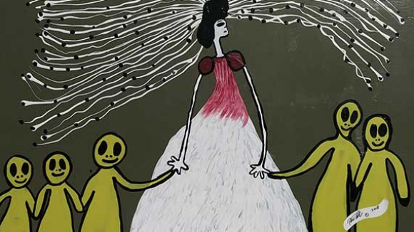 Rose with Five Yellow Aliens