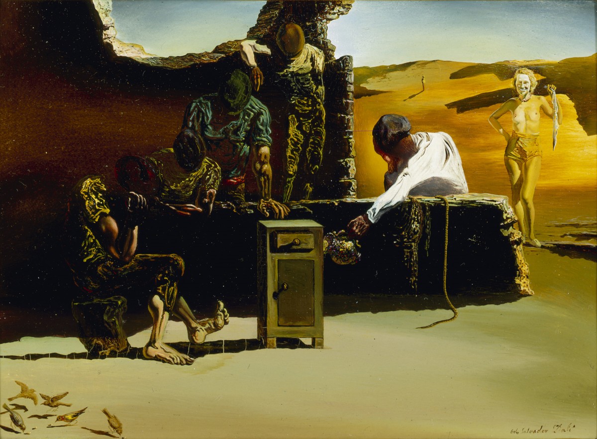 Salvador Dalí (Spanish, 1904–1989), Cardinal, Cardinal!, 1934. Tempera and oil on panel, 6 1/4 x 8 3/4 in. (15.9 x 22.2 cm). Munson Williams Proctor Arts Institute, Utica, New York.