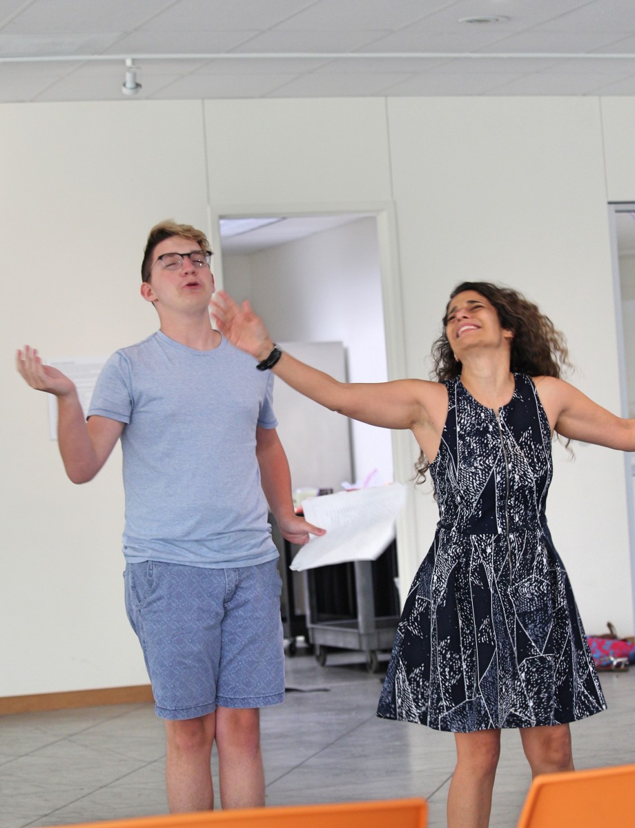 Artistic Director, Noelle Carmen (right) training lead actor