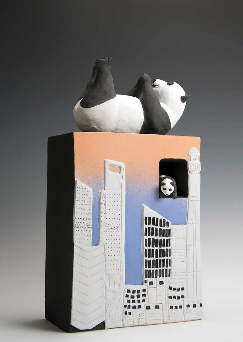 Panda Habitat Ceramic sculpture of plight of the panda