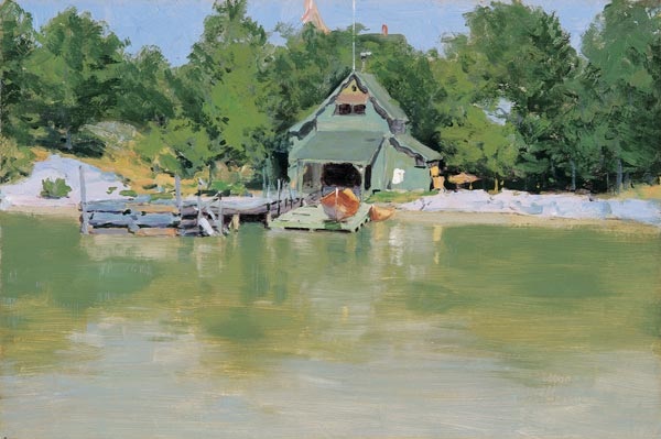 Boathouse at Ingleneuk | Frederic Remington (1861-1909) | ca.1903-1907| Oil on academy board | Frederic Remington Art Museum, Ogdensburg, NY