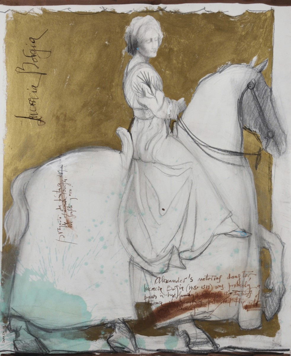 Miguel Zapata, Lucrecia Borgia, 2010, mixed media, 37 3/8 x 30 5/8 inches