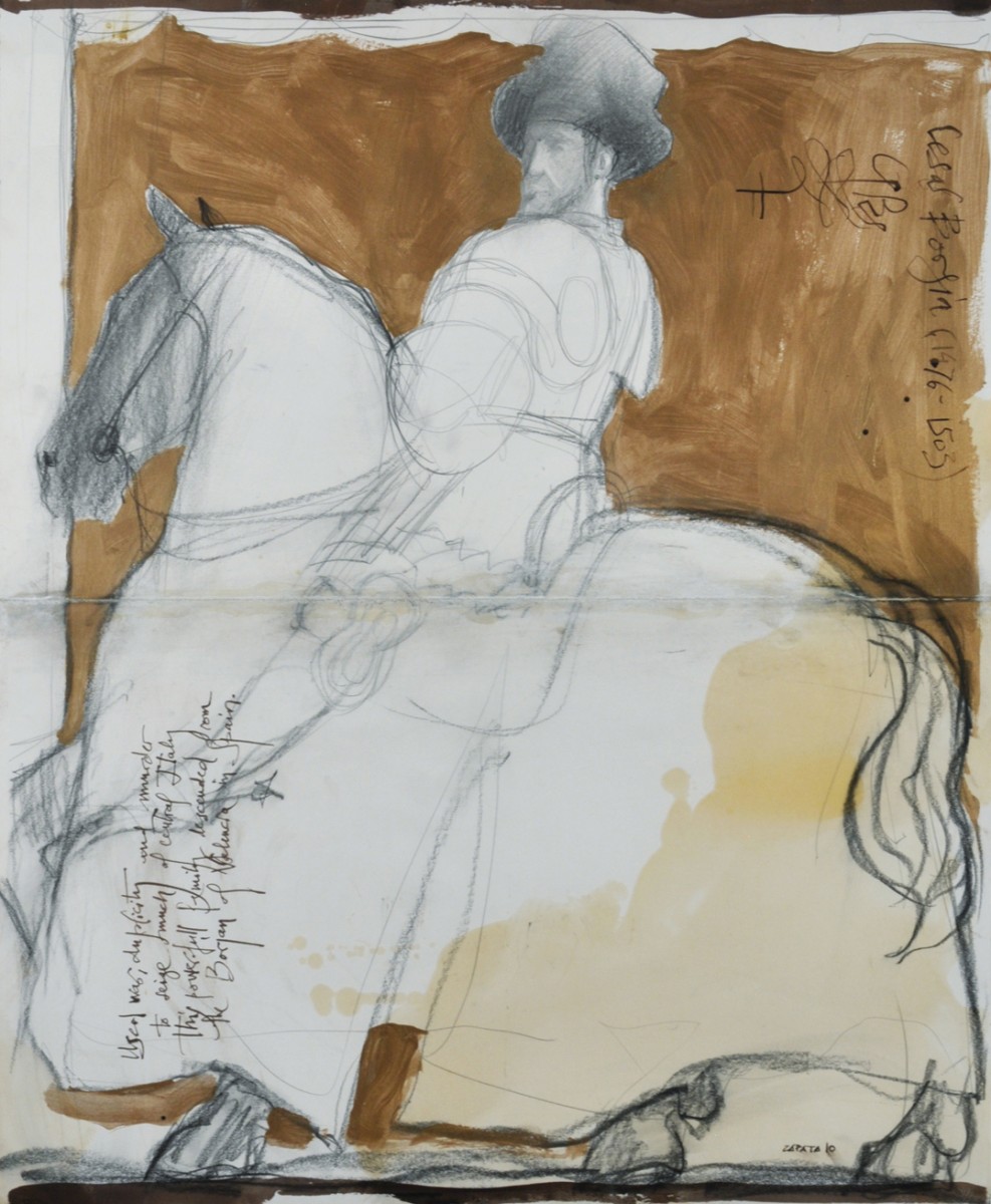 Miguel Zapata, Cesar Borgia, 2010, mixed media, 37 3/8 x 30 3/4 inches