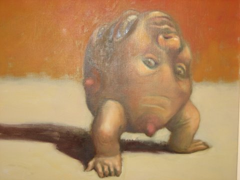 Head Hand-stand Creature, oil on canvas