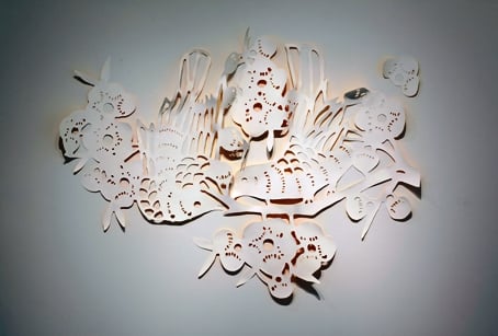 Magpies No. 4, 2009, ink, flocking on paper, 8' x 6'