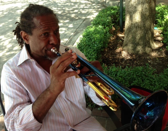 Freddie Jones plays some impromptu jazz outside a coffee shop on Addison Circle. Photo: Willow Blythe 
