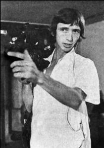 Filmmaker Ken Harrison filming an art opening in 1975 for "Jackelope." Photo by Gary Bishop.