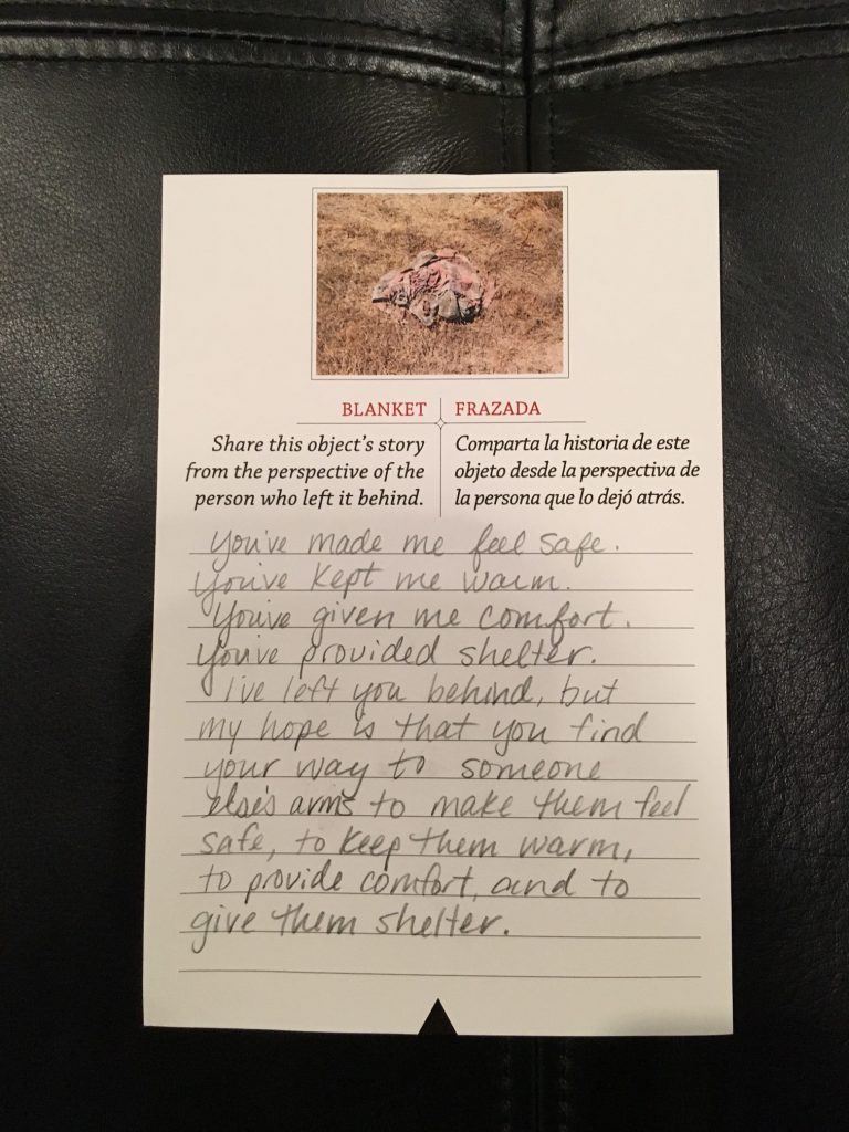Photo of story written by museum visitor about what they think happened to this blanket. Photo: Amon Carter Museum