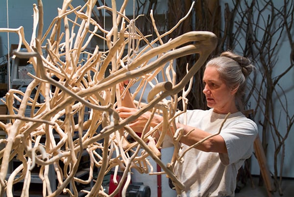 Artist Sherry Owens installing work for a show in the West Texas Triangle. Photo: Courtesy Sherry Owens