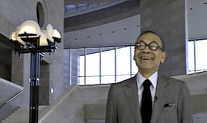 A screenshot of architect I. M. Pei inside the Meyerson in the film ‘Frozen Music.’