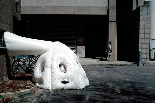Photo of a work known as "paraSITE." For this piece, Rakowitz collaborated with homeless individuals in large international cities to craft shelters. Photo: Courtesy http://www.michaelrakowitz.com