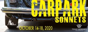 Rear bumper of car with writing that says "CarPark Sonnets" October 14-18, 2000