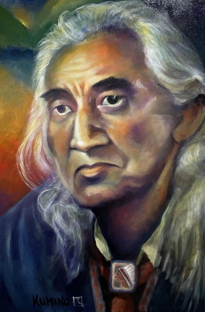 painting of Chief Dan George, an elderly Native American with white hair